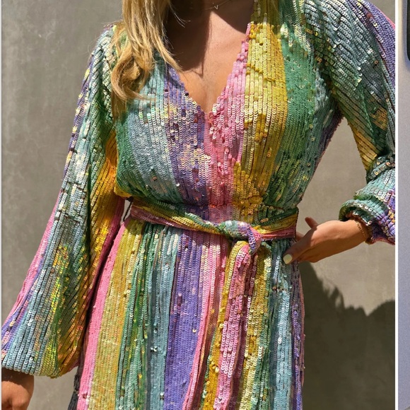 Show Me Your MuMu Pastel Rainbow Sequin Mini Dress - Picture 2 of 13